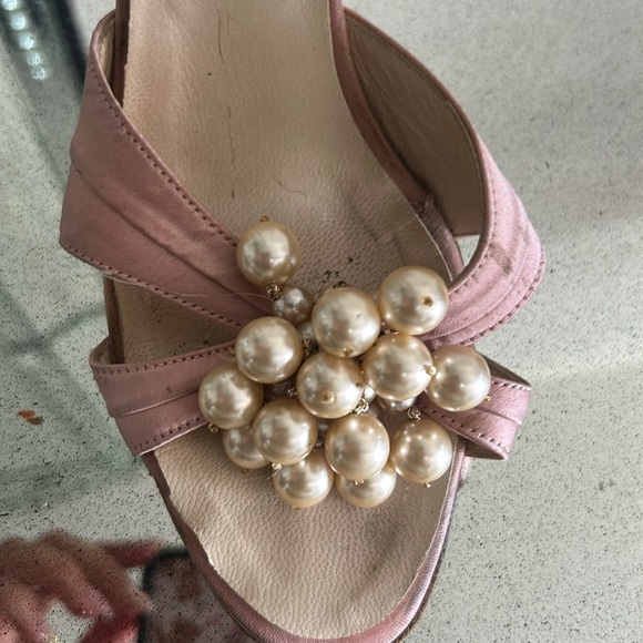 Oscar de la Renta Pink Slingback Heels with Pearl Embellishments - Picture 3 of 8